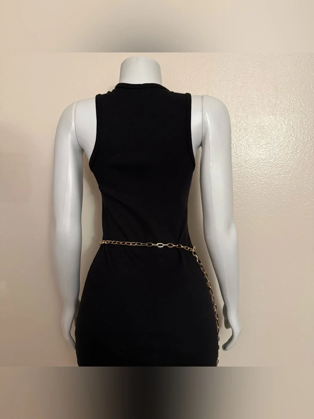 Gold tone metallic charms skinny chain belt